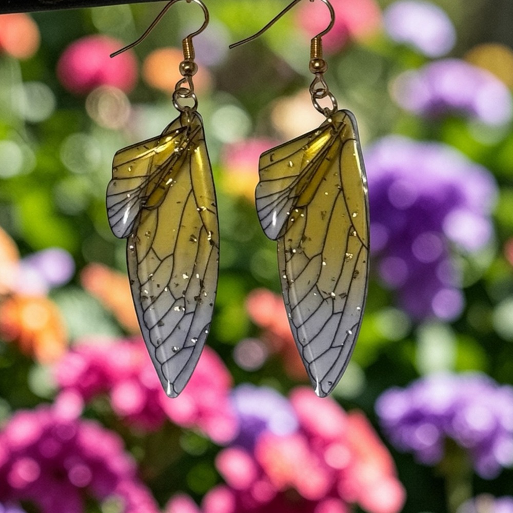 2/15🤍 Handmade Resin Gold Plated Yellow Butterfly Wing Earrings 💛